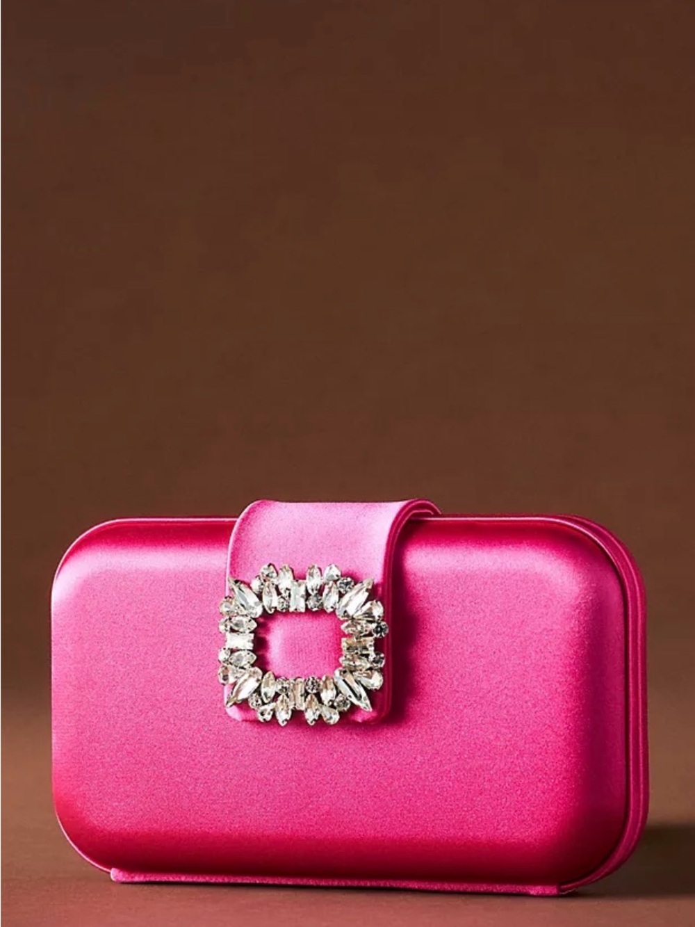 REVOLVE Hot Pink Jeweled Buckle Satin Clutch // Emily crystal trim // NWT